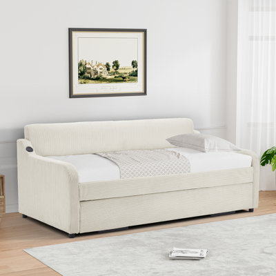 Upholstery Twin Daybed With Trundle & USB Port