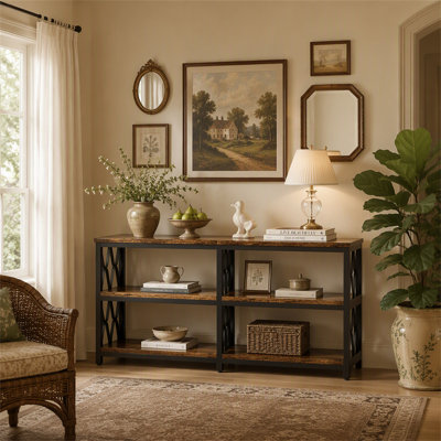 Console industrielle 70,9 "à 3 niveaux, canapé et table d'entrée avec tablettes de rangement