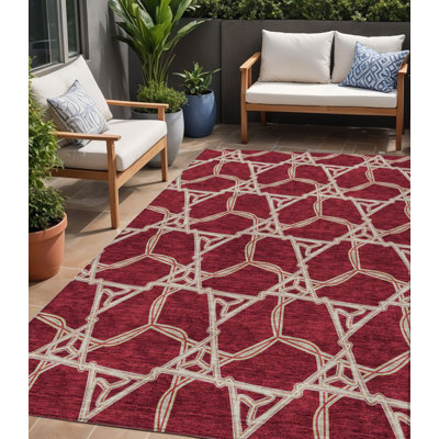 Tapis d'intérieur lavable géométrique 5 pi x 8 pi bourgogne
