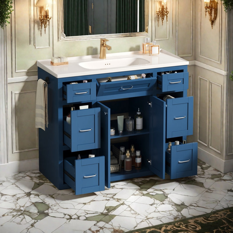 Ensemble de meuble-lavabo simple 48 po avec plateau en céramique Debie, Noir