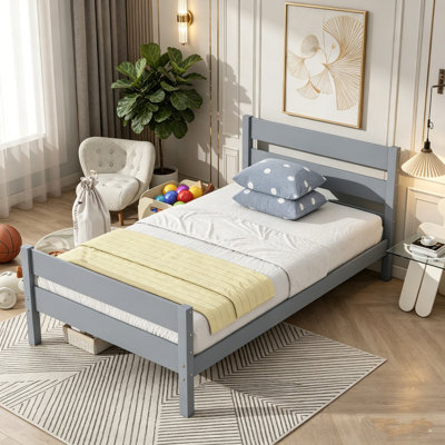 Twin Bed Frame, Wooden Platform Bed With Headboard And Footboard, Modern Bed Frame, Low Profile Bed Frame , Solid Wood Slat Support, Durable Bed Frame For Kids Teens Adults, Bedroom Furniture
