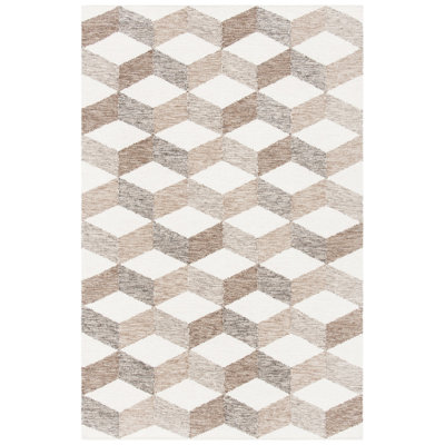 Tapis géométrique en laine et coton à tissage plat Stalder