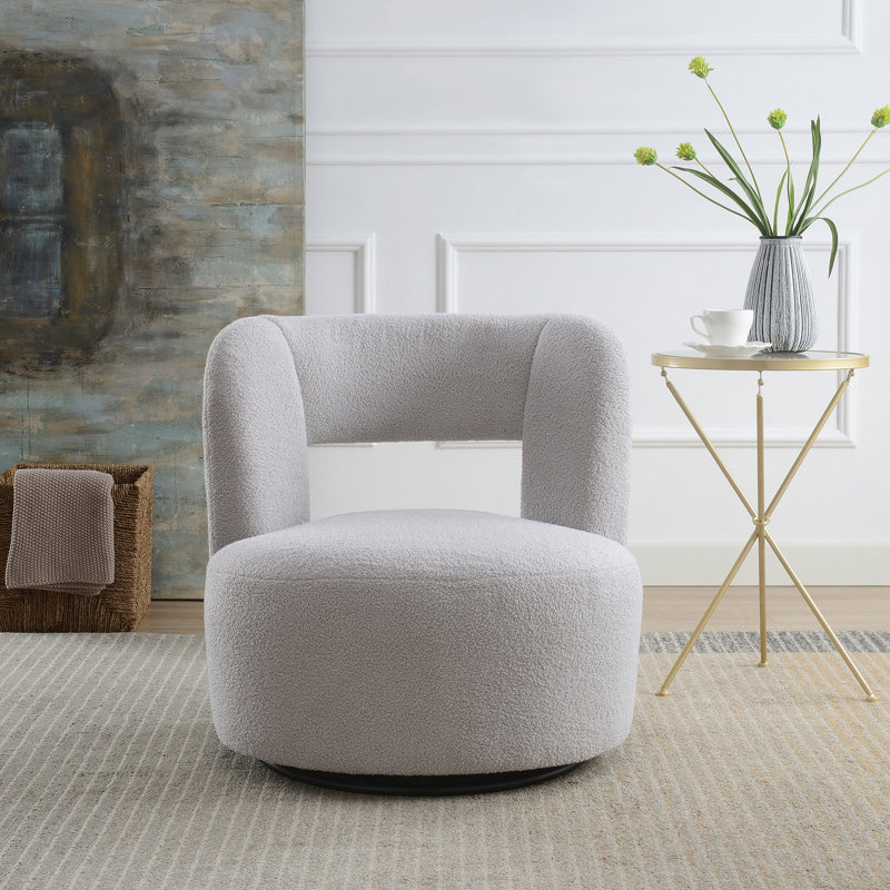 Fauteuil demi-tonneau pivotant en tissu Teddy, Ourson gris