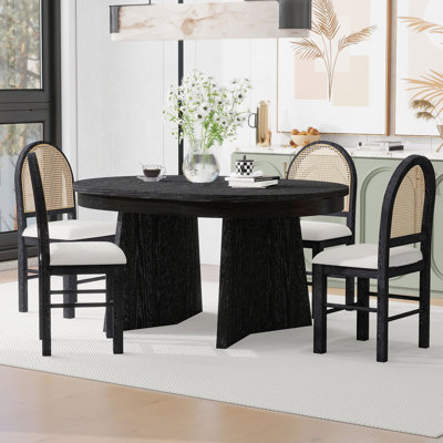 Maximili 5-Piece Extendable Dining Set with Oval Table & Rattan Back Chairs