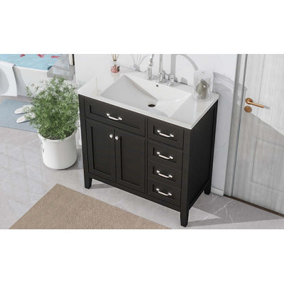 Meuble-lavabo 36 po avec lavabo, armoire de salle de bain avec tiroirs, structure solide et panneau de fibres à densité moyenne