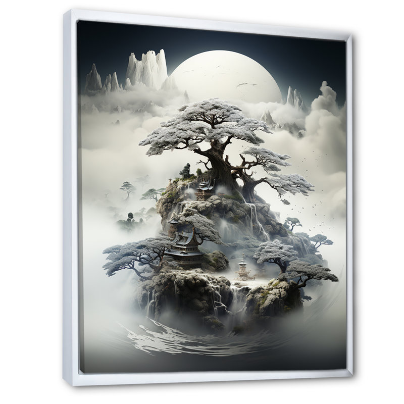 Mystical Bonsai 3 - Art mural bonsaï, Cadre flottant blanc, H 44 po x l 34 po x P 1,5 po