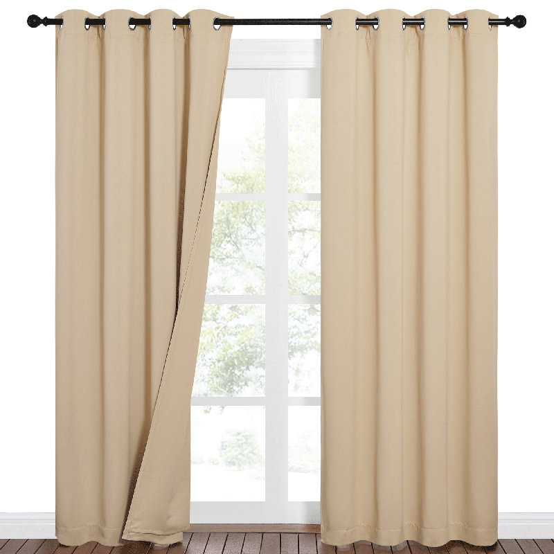 100% Full Blackout Curtains 3 Layers Soundproof Grommet Thermal Insulated Drapes for Bedroom, 2 Panels, Beige, 52" W x 84" L
