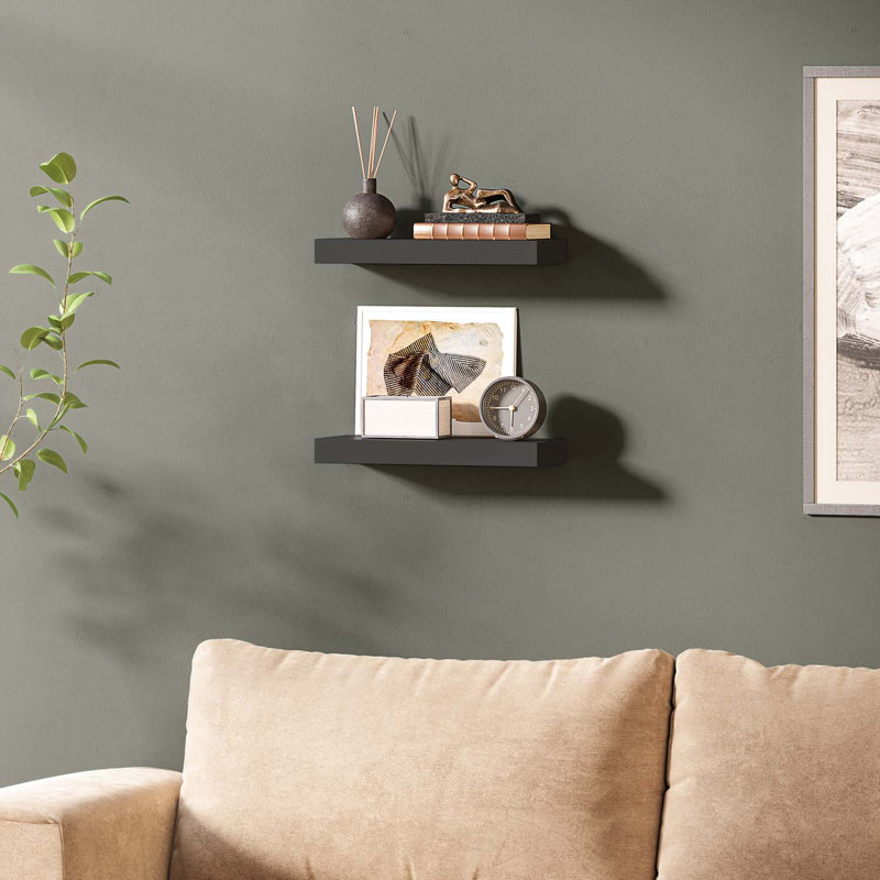 Sydney 16" W x 6" D Floating Shelves Set with Invisible Wall Mount Brackets, Black
