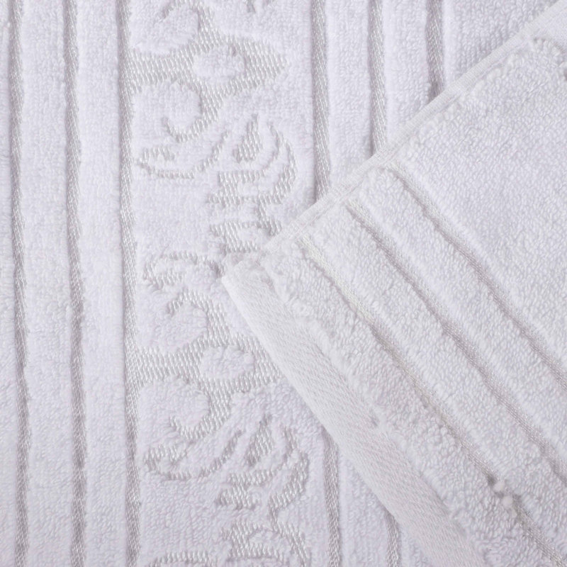 Ensemble de serviettes en coton uni et jacquard Sadie Zero Twist, Ensemble de serviettes - 12 pièces, Blanc, À rayures