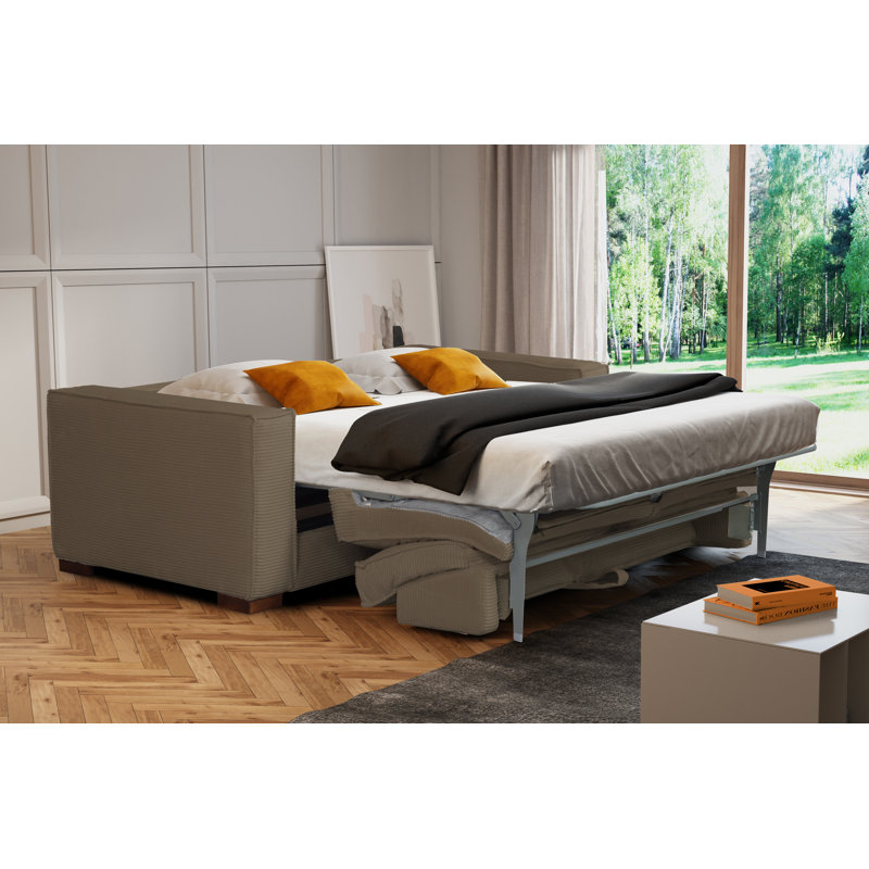 Maximina Sofa Bed with Mattress in Cord Fabric, Mocca