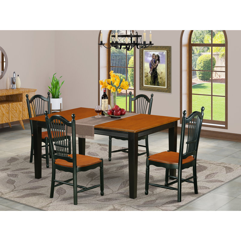 Ensemble de table de salle à manger 5 pièces moderne comprenant une table rectangulaire en bois avec feuille papillon et 4 chaises de salle à manger, noir et cerise