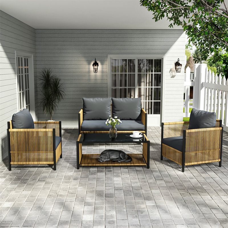 Ensemble de canapé en osier avec coussins 4 pièces New Comming Patio