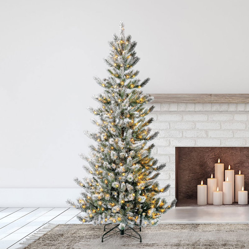 Home Heritage 7' Flocked Natural Pine Prelit Christmas Tree With Fairy Lights