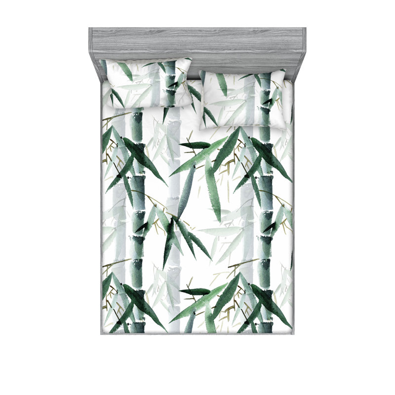 Drap-housse et taies décoratives 3 pièces Ambesonne, Vert réséda, blanc / floral