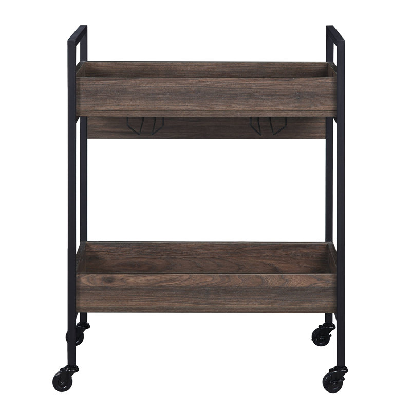 Jerrick Walnut & Black Finish Serving Cart
