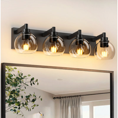 Luminaire de salle de bain industriel 4 lumières avec abat-jour en verre transparent noir mat