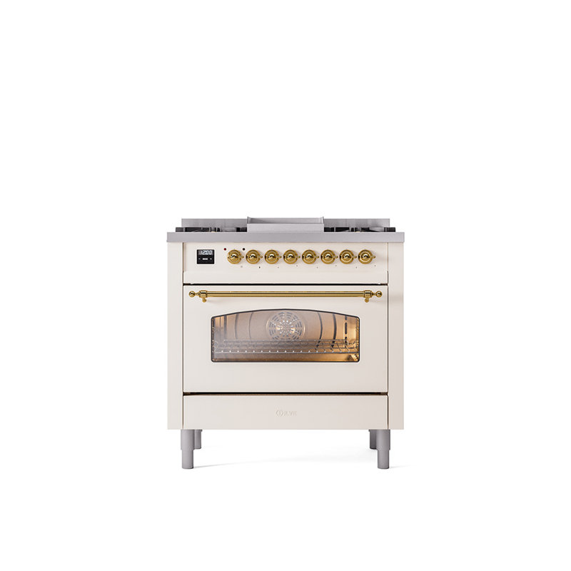 ILVE Nostalgie II 36 Dual Fuel Range, knobs, Blue Gray/Chrome, Liquid Propane