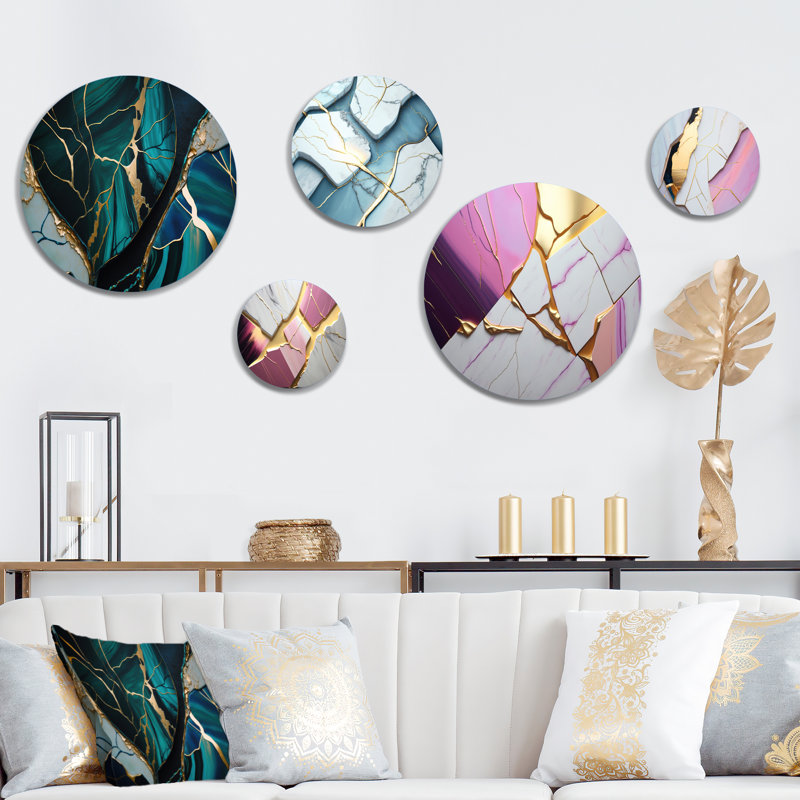 Ensemble de 5 décorations murales géométriques abstraites vertes I