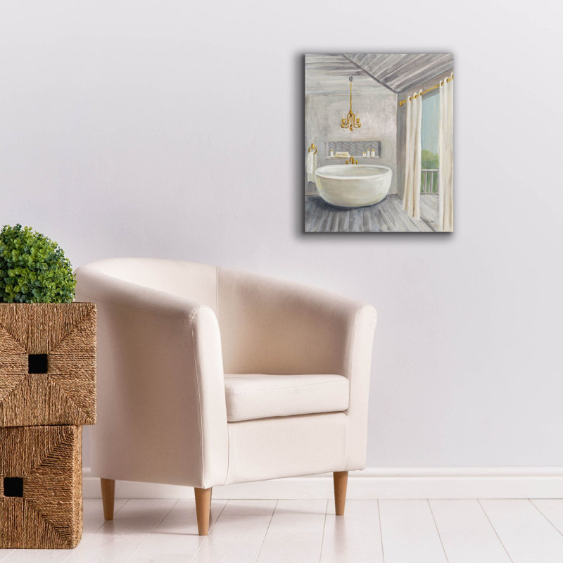  «Attic Bathroom 2 Grey Wood» par Silvia Vassileva, art mural sur toile, 20 po x 24 po, H 24 po x l 20 po