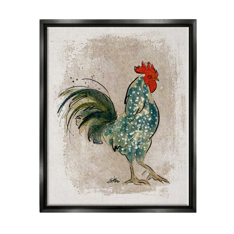 Poule mouchetée, oiseau de campagne - impression, Cadre flottant noir de jais, H 21 po x l 17 po x P 1,7 po