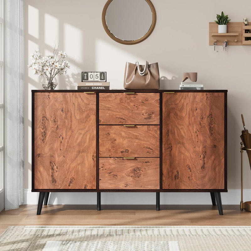 Buffet avec tiroirs, grande armoire de rangement à buffet avec tablettes et portes de 51,2 po