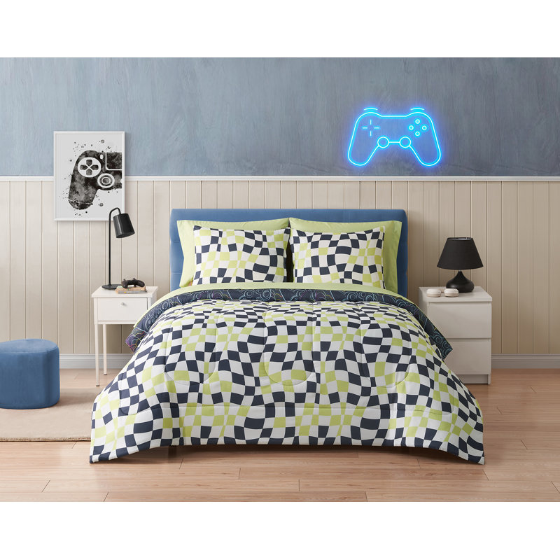 Ensemble d'édredon réversible avec draps de lit pour enfant 7 pièces Gamer, Édredon double et 6 pièces supplémentaires