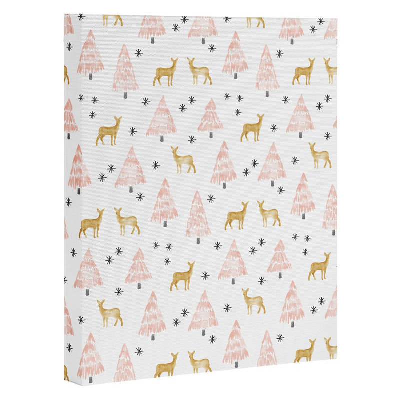 «Winter Deer» - Impression d'art graphique en rosé, H 20 po x l 16 po, Toile tendue