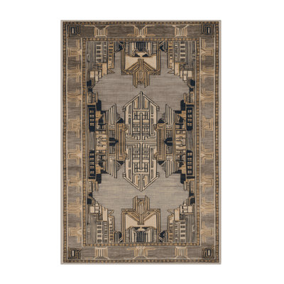 Machine Washable Art Deco Brown Area Rug