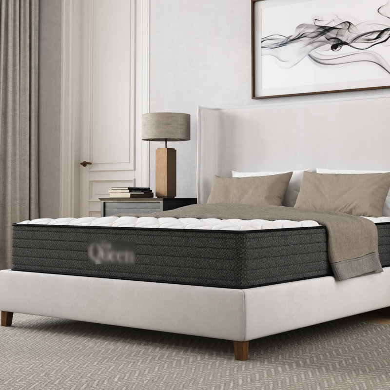Gel rafraîchissant intégral, matelas de 25 cm (10 pouces), soulagement des mouvements, isolation thermique, sommier articulé, gris et blanc, couche de mousse à mémoire de forme, ressorts, cadre de base, rembourrage, montage