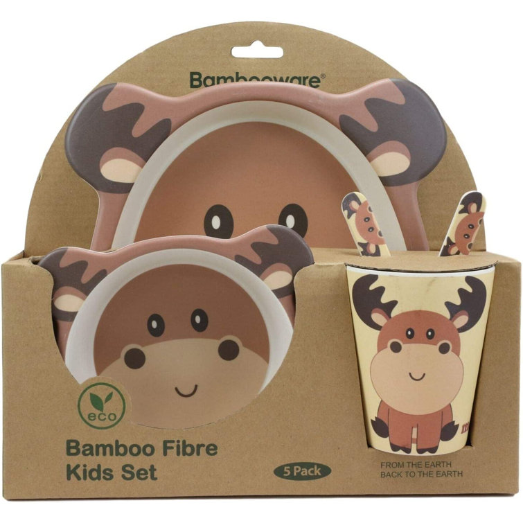 Adorable and Eco-Friendly Bear-themed Bamboo Fiber Feeding Set for Kids
