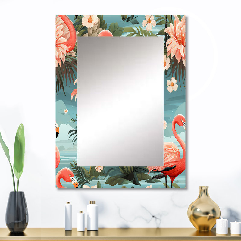 Capac Flamingo Botanical Bliss, motif animal tropical - miroir imprimé animalier, grand miroir mural imprimé animalier, impression d'art en métal