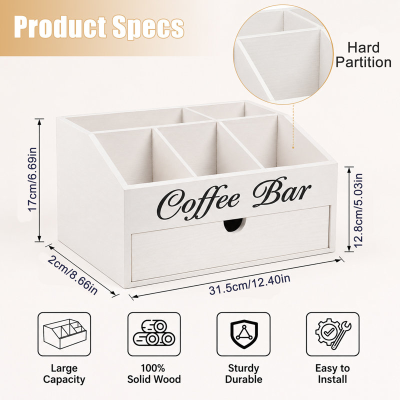 Porte-dosette en bois à 2 niveaux - Organisateur de rangement pour sac de café blanc, présentoir de comptoir
