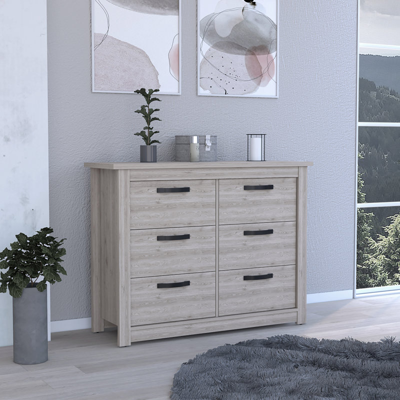 Commode double 6 tiroirs l 47,24 po, Gris