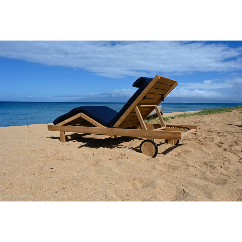 Quincy Outdoor Teak Chaise Lounge, Spectrum Indigo Sunbrella® Plainweave