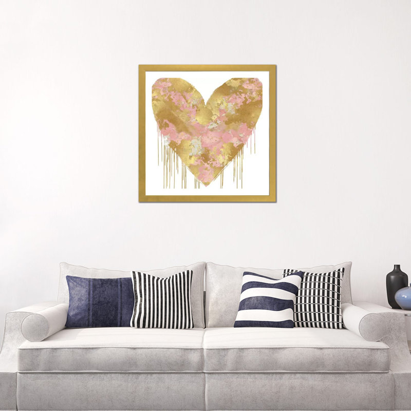 «Big Hearted Pink and Gold» par Lindsay Rodgers - impression d'art graphique, Blanc, H 24 po x l 24 po x p 1 po, Papier doré