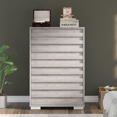 Commode 5 tiroirs pour chambre Louby, commode haute 47 po, blanc vieilli Louby
