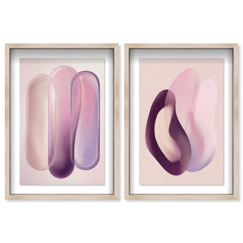 Berry Love Set Shadowbox Abstract Print by Oliver Gal, Black Frame, 10 x 15, 33"H x 23"W, Natural Oak Shadowbox