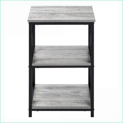 Space-Saving 3-Tier Coffee Table, Grey Laminate Top & Black Metal Base, Versatile Living Room/Bedroom End Table