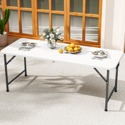 70.9" White/Black Rectangular Foldable Plastic Outdoor Dining Table