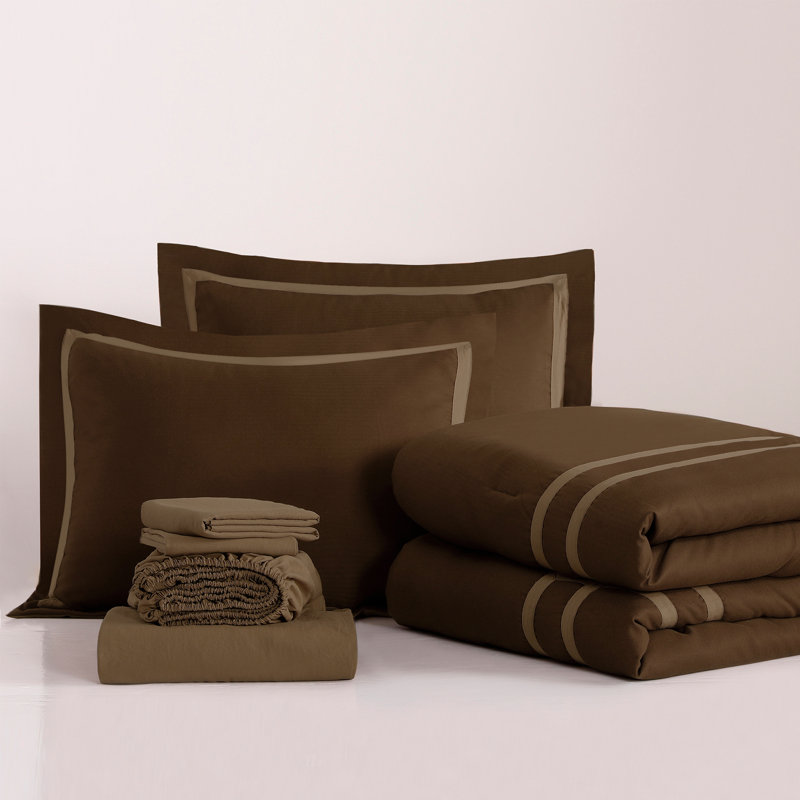 Wonderful Hotel Flannel Comforter Bedding Set, King Comforter + 7 Additional Pieces, Cocoa Brown