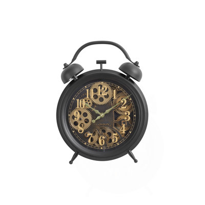Horloge, 12 po, mécanisme d'engrenage, horloge de table, noir, transitionnel