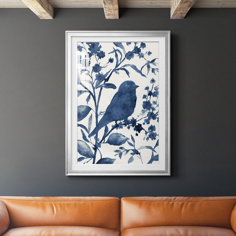 «Bluebird Silhouette I», reproduction encadrée de qualité supérieure, prête à être accrochée, Cadre argenté