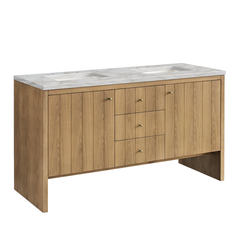 Meuble-lavabo double 60 po Hudson, Argent victorien, 8 po, Chêne clair naturel