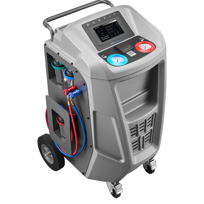 Machine de récupération de réfrigérant entièrement automatique pour 1234yf,> 98,5% de précision, écran tactile de 7 pouces, récupération CA, aspirateur et machine de recharge pour les systèmes de climatisation automobile standard et haute tension