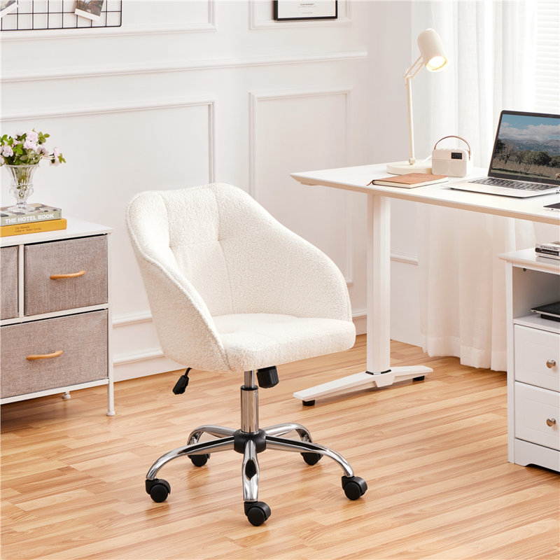 Ergonomic Desk Chair，Adjustable 360° Swivel Boucle Chair  for Home and Office use, Ivory