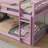 Pink Solid Rubber Wood Twin-Over-Twin Floor Bunk Bed With Ladder And Strengthened Slat Upper/Lower Platforms-892488226