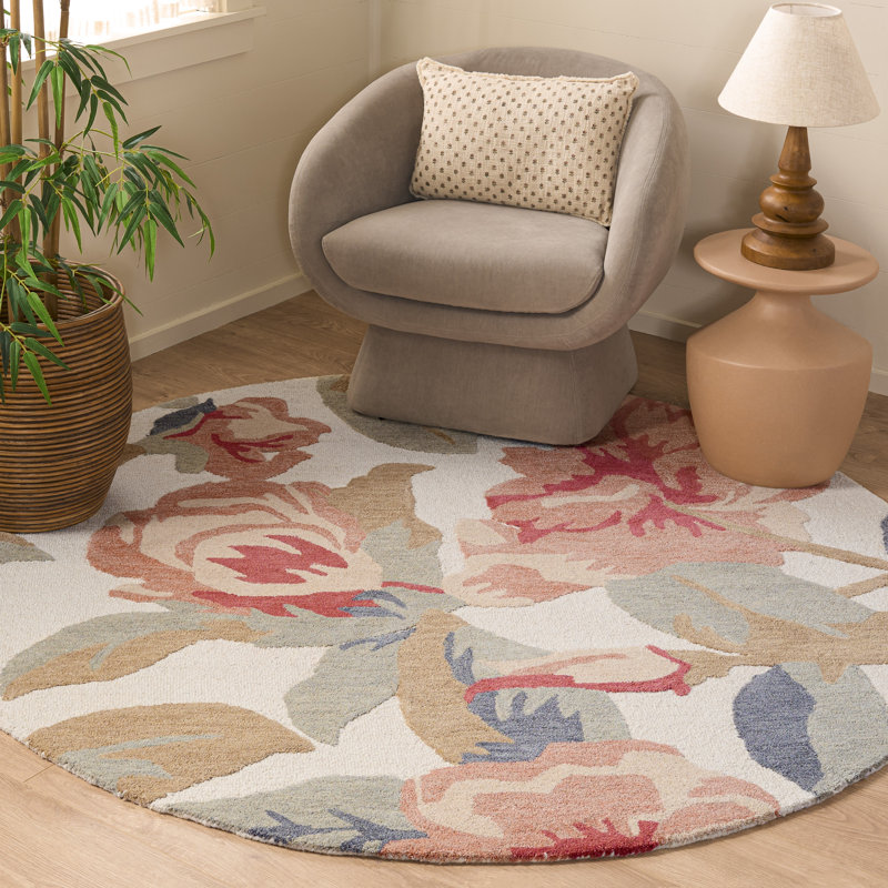 Jardin Hand Tufted Wool; Cotton Floral Indoor Rug, Round 6'