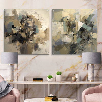Ensemble de 2 peintures murales en acrylique gris et beige