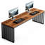 Bureau d'ordinateur double 78,74 pouces pour 2 personnes - poste de travail industriel extra long avec structure en métal robuste, grande table d'étude double pour bureau à domicile, finition brune et noire