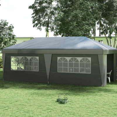Gray Pop Up Canopy Tent With Sidewalls 10' X 19.5' - Adjustable Height For Outdoor Activities. Garden, Patio Shelter. Quick Build, Protection, 2 Doors, Wheeled Bag Gray. Various Occasions.